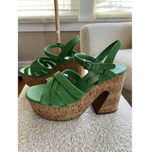 FREE PEOPLE Lisbon MJ Platform Sandals / Green Goddess NWT
